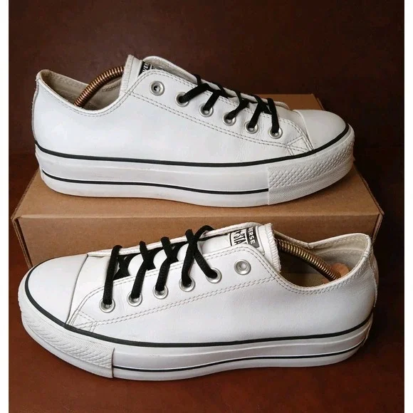 Converse Chuck Taylor All Star Clean White Leather Platform 561680C Sz 8.5 #1383 - Picture 13 of 13